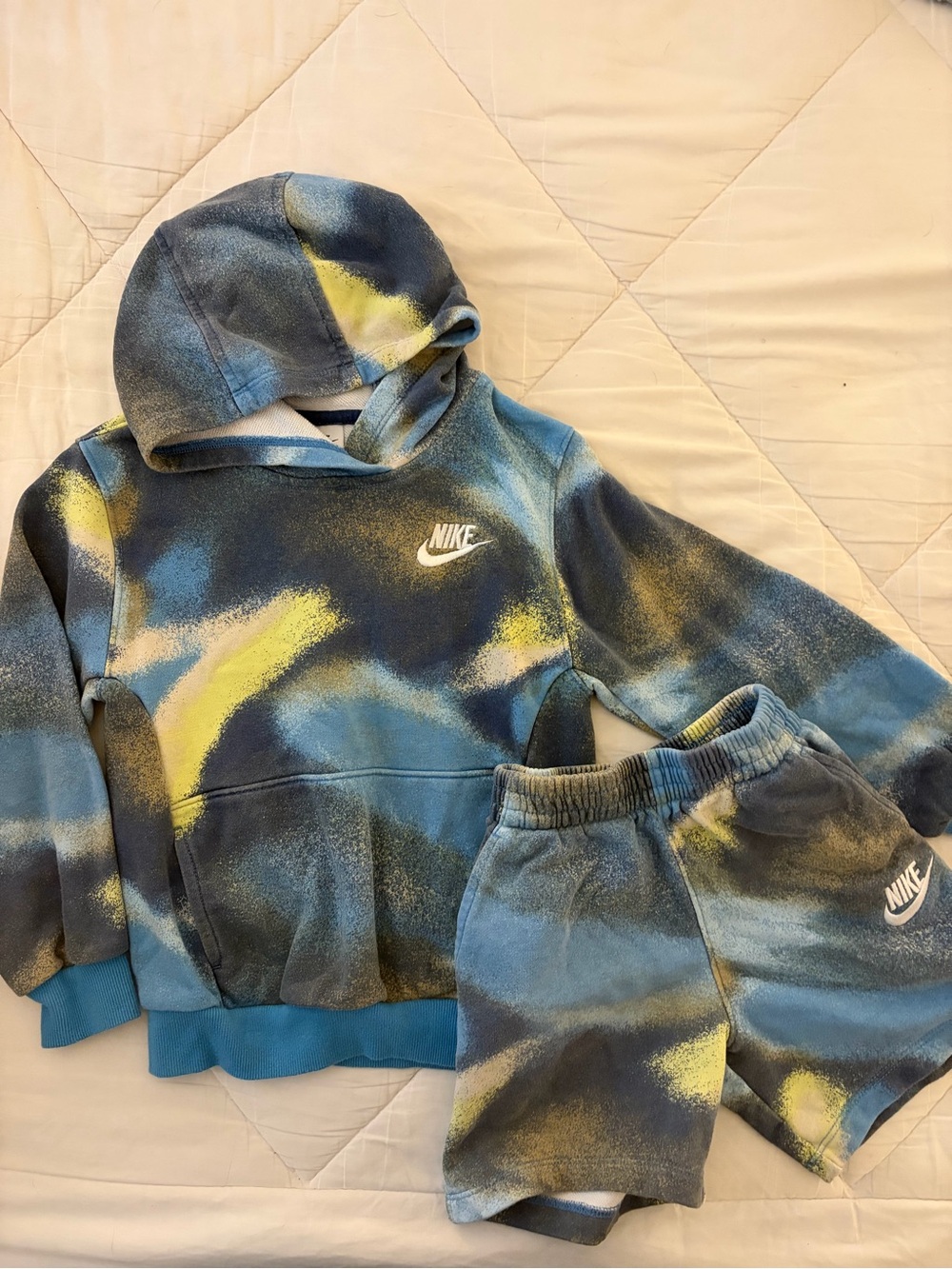 Nike Boys Hoodie & Shorts 2 Piece Set Blue Yellow Tie Dye